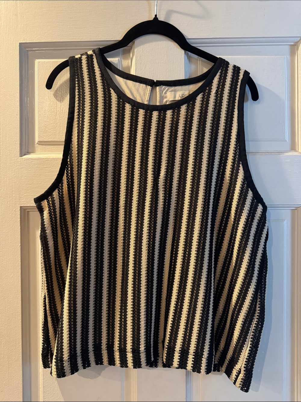 LOFT Black and Cream Striped Sleeveless Knit Shell